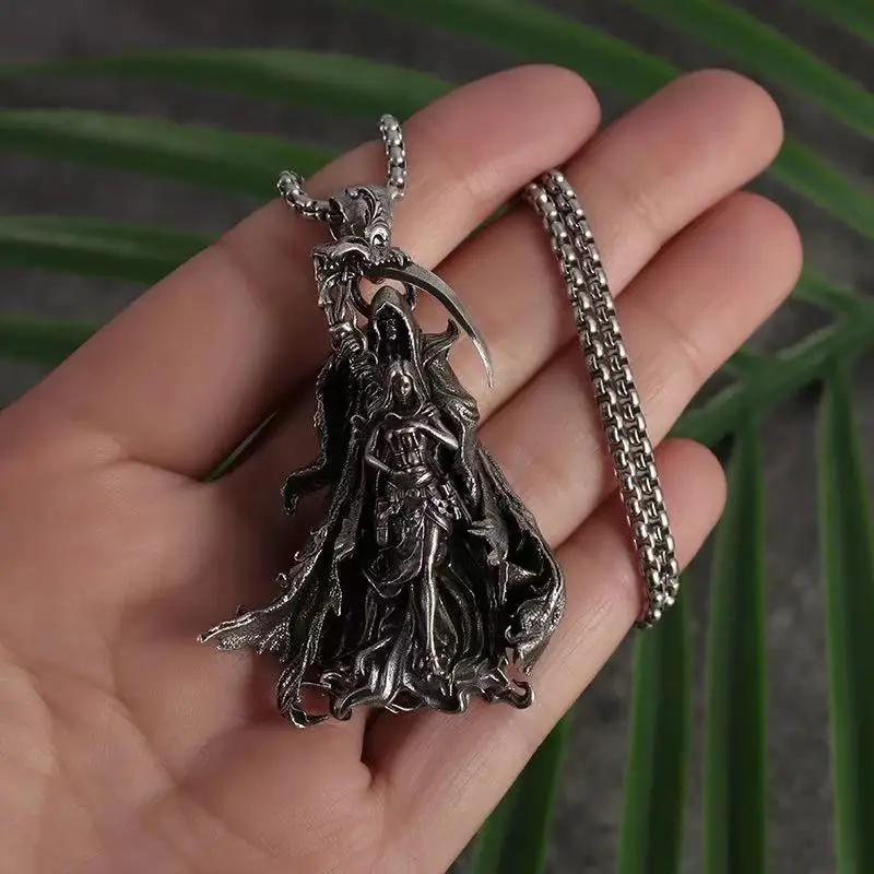 Collier Pendentif Crâne Diable Satan En Titane Acier - Bijou Gothique Punk Pour Homme