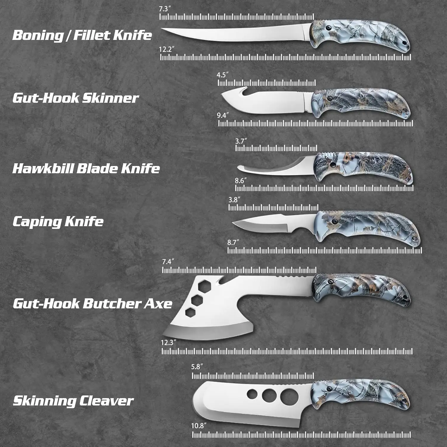 OUTDOORS Hunting Deer Knife Set Field Dressing Kit Portable Butcher Game Processor Set, 12 Pieces 3