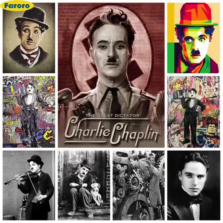 Diamond Painting 5D Fai Da Te 30x40 Cm Charlie Chaplin - Kit Completo Con Tela, Diamanti Rotondi E Strumenti - Idea Regalo Antistress
