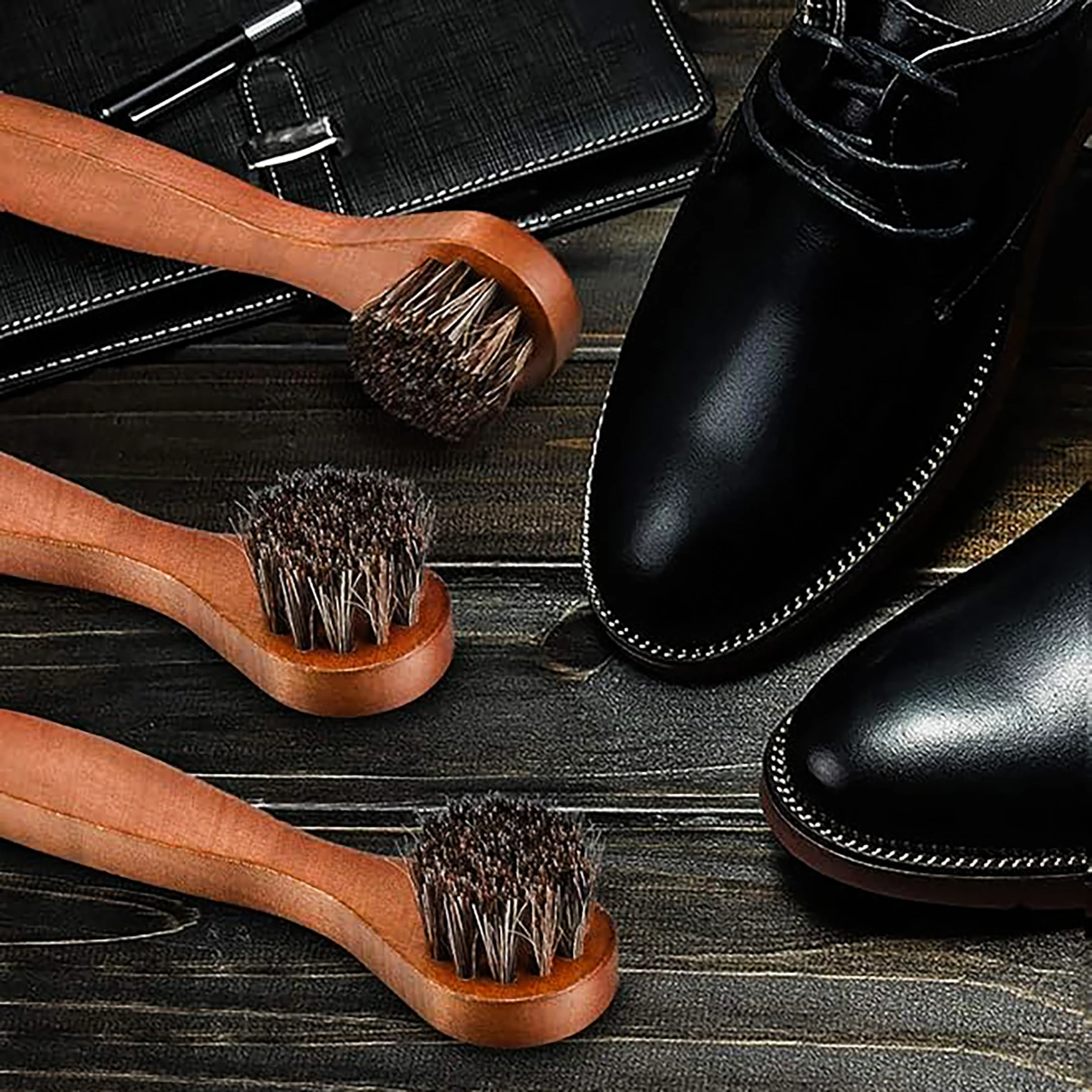 6-piece Horse Hair Shoeshine Brush Set Polishing Applicator Car Interior Detail Cleaning