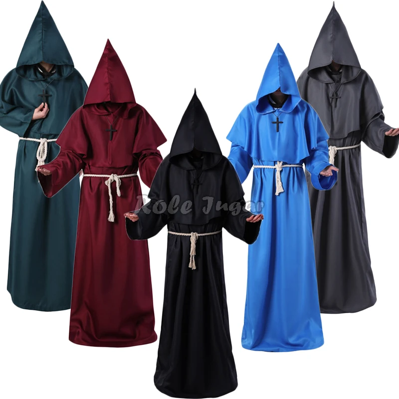 

Medieval Christian Friar Priest Monk Robes Cape Halloween Party Witch Wizard Death Ghost Vampire Devil Cloak Cosplay Costumes