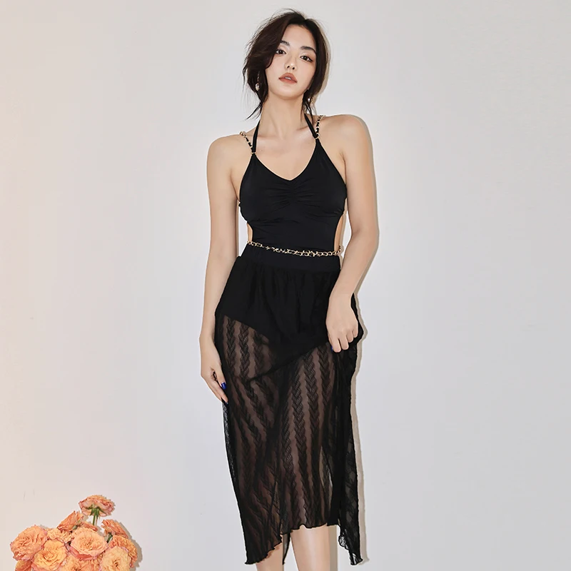 

wisuwore 2023 Korean Women Two-piece Swimsuit White Conservative Small Breast Coverup One-piece Skirt Style Hot Spring Swimwear