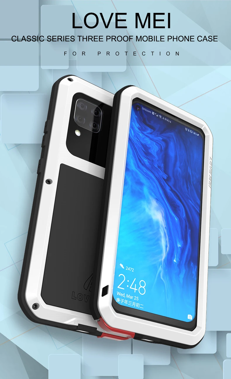 

Мощный чехол Love Mei для Huawei P40 Lite, водонепроницаемый ударопрочный металлический алюминиевый чехол для Huawei P40 Lite, закаленное стекло