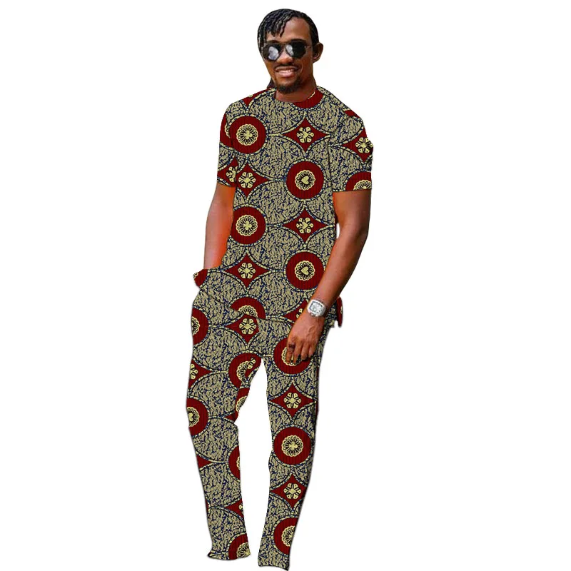 Men's Short Sleeve Tops Colorful Print Trousers African Garment Male Pant Suits Dance Party Wear Tailor Made