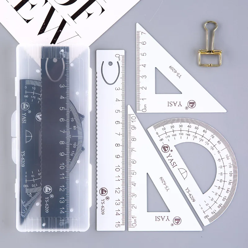 Ruler Metal Set Measuring Drawing 4 Piece Medium Small Cute Triangle Board Protractor Straightedge Set