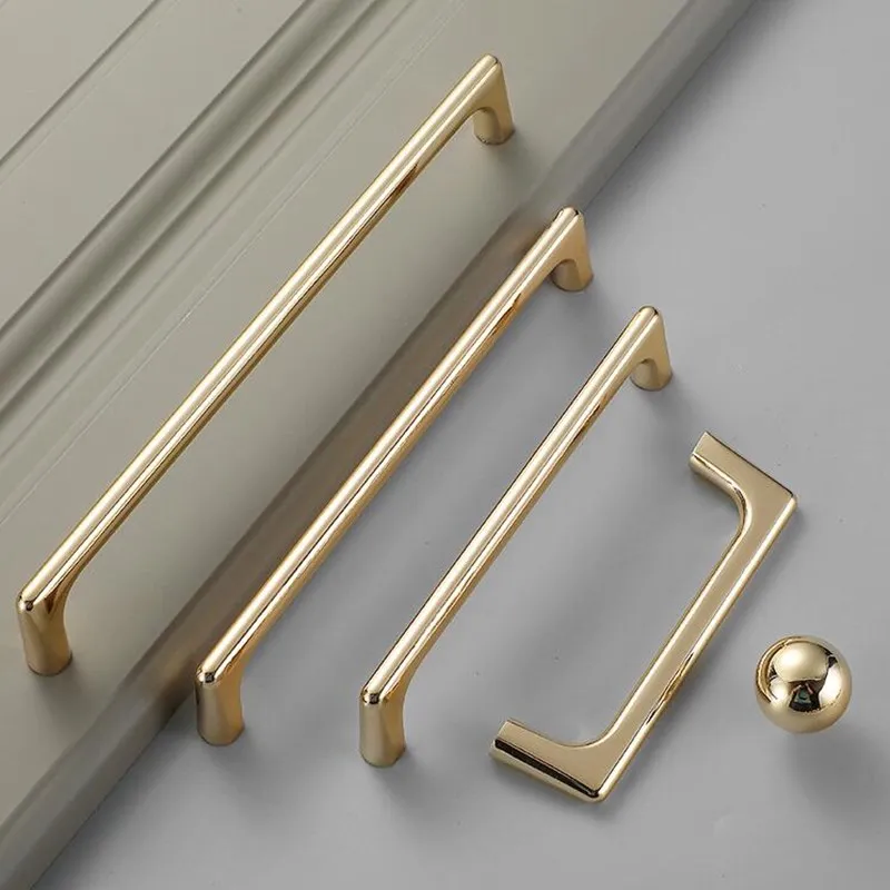 Zinc Alloy Bright Gold Kitchen Cabinet Door Handle Modern Cabinet Knobs Furniture Drawer Pulls Handles Home Hardware furniture handles kitchen door handles