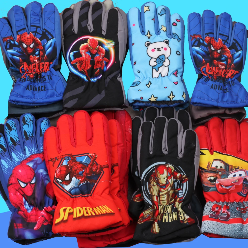 Winter Random children skiing gloves Outdoor cartoon windproof plush and thick insulation boys gloves 5-14Years 1pair winter gloves ski gloves