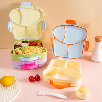 Cute Plastic Children Lunch Box With Compartments Lunch Food Container With Lids Portable Bento Box For Kids Office Students