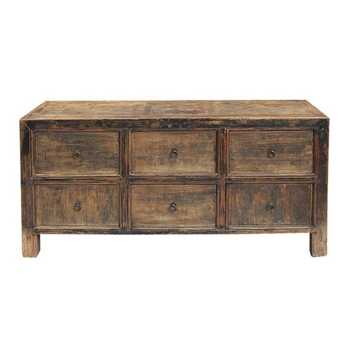 

Asian antique distressed recycled timber elm wood rustic black drawers sideboard