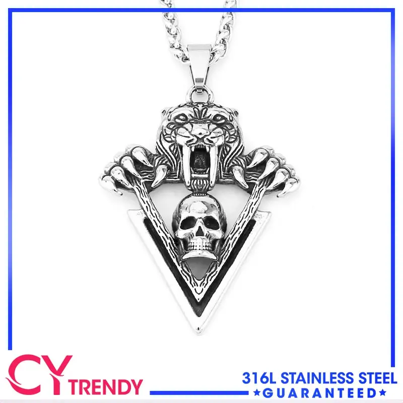 

European and American Fashion Punk Gothic Tiger Head Skull Trend Versatile Stainless Steel Pendant Necklace