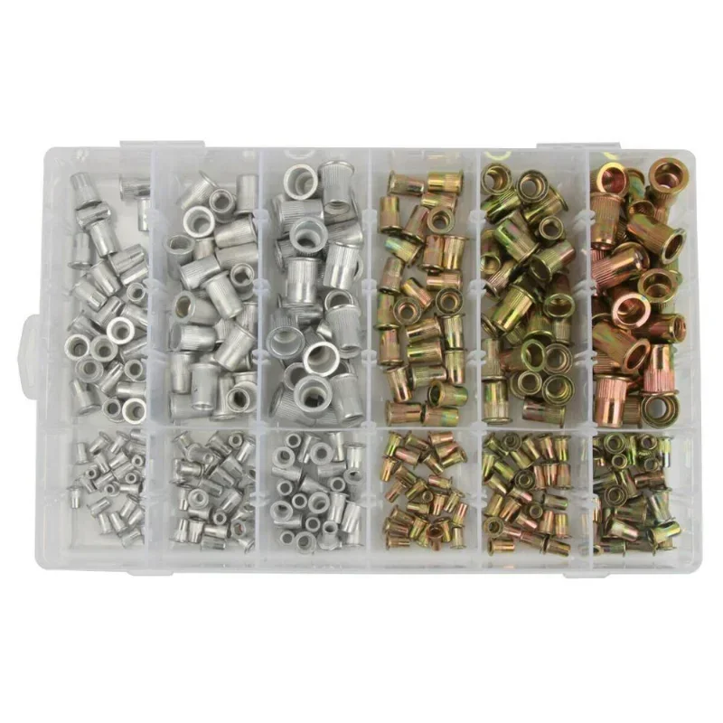 300pcs Zinc Plated Nutserts M3 M4 M5 M6 M8 M10 Rivet Nuts Set Threaded Insert Nutsert Cap Flat Head Rivet Nuts Carbon Steel