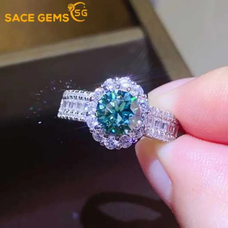 

SACE GEMS GRA Certified D Color 1ct Moissanite Ring 925 Sterling Silver Plated with 18k White Gold Rings for Women Fine Jewelry