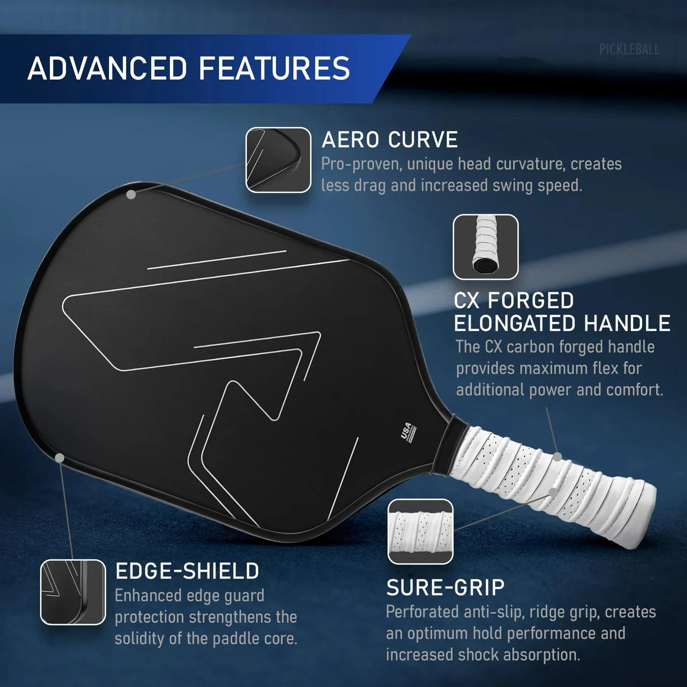 T700 Raw Carbon Fiber Pickleball Paddle for Pros Carbon Friction Surface Polymer Honeycomb Core Enhanced Power&Spin&Control 16MM