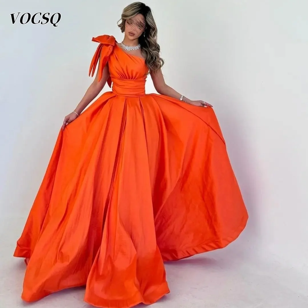 Saudi Arabia Women Prom Dresses One Shoulder Orange Satin A Line Prom Dresses Party فساتين سهرة Customized