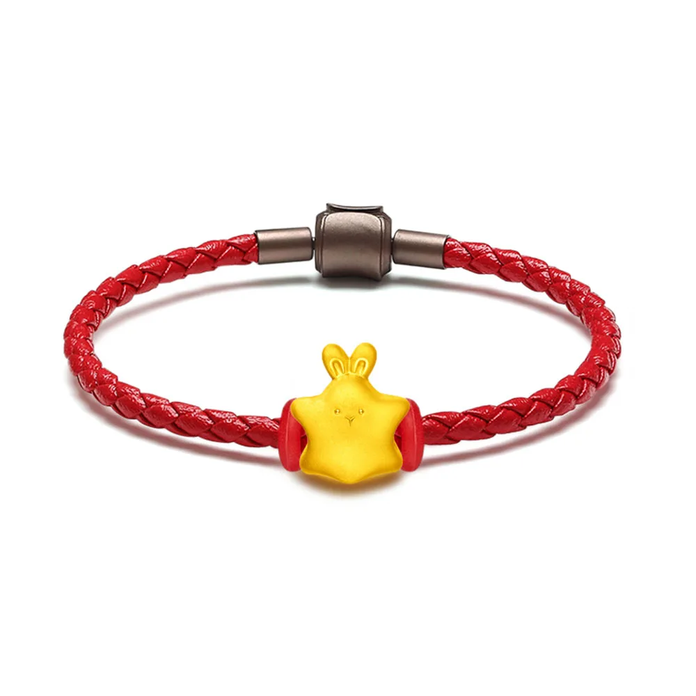 

Женский браслет из натуральной кожи, с 3d-изображением кролика, 24 К, желтое золото 999 пробы