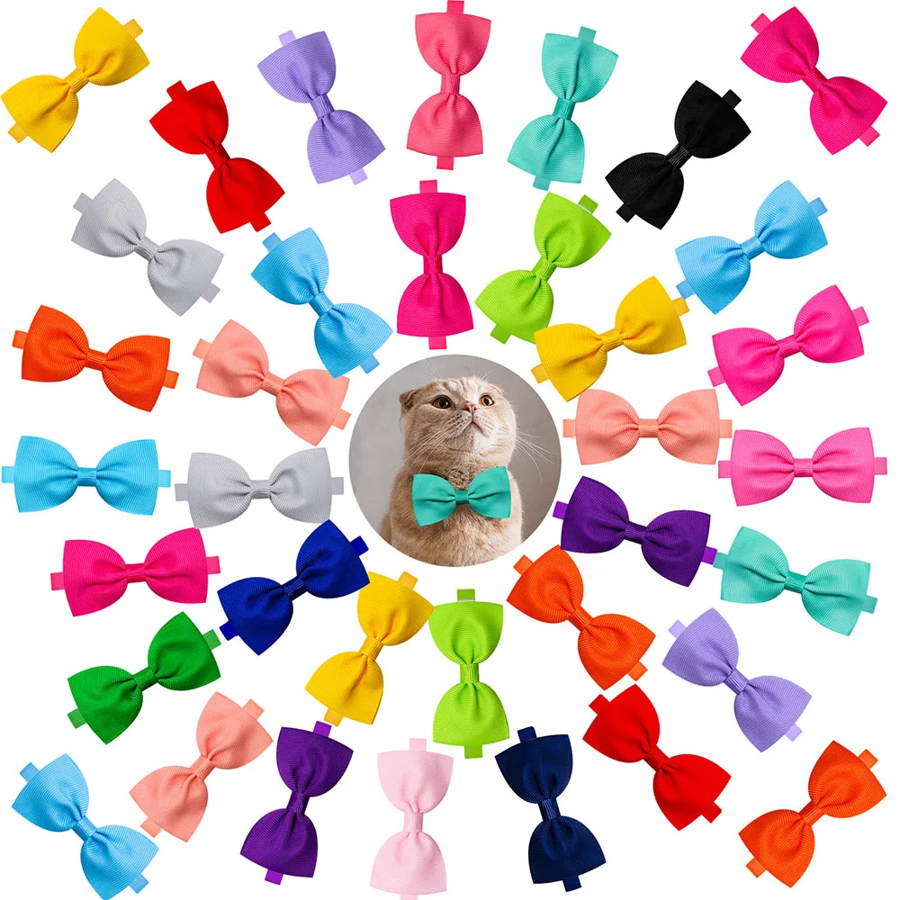 

50PCS Pet Dog Bowtie Collar Bulk Solid Puppy Bow Ties Collar Grooming for Small Dogs Supplies Pet Dog Bows Grooming Accessories
