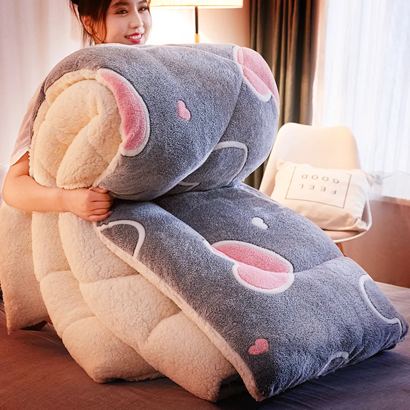 Bed Comforter Lamb velvet super warm quilt winter thickening warm coral fleece blanket bed single double dormitory student flannel comforter