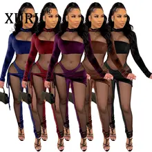 

XURU European and American Women's Dress Jumpsuit Sexy Velvet Mesh Irregular Jumpsuit Nightclub Long Jumpsuit