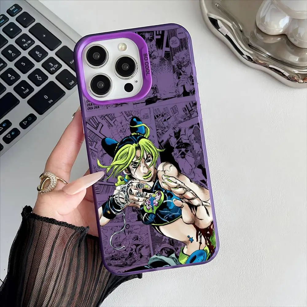 Jolyne Cujoh Anime Electroplated Silver Phone Case with Special Metal Button