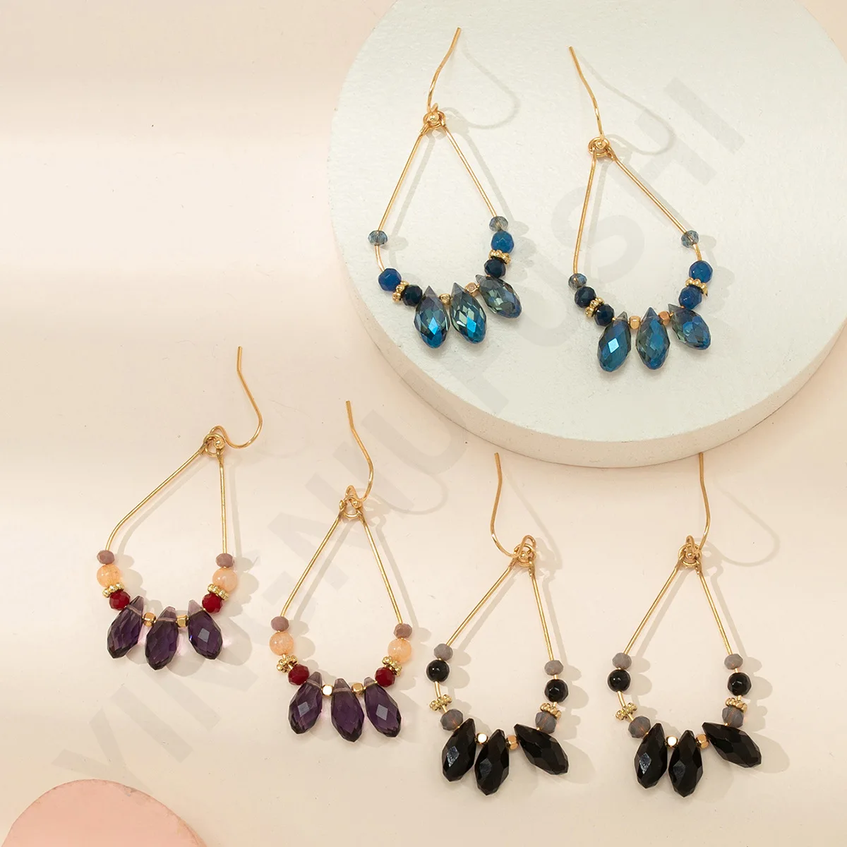 Colorful Bohemian Beaded Geometric Dangle Earrings – Crystal Hollow Hoop Statement Earrings For Women - View #8