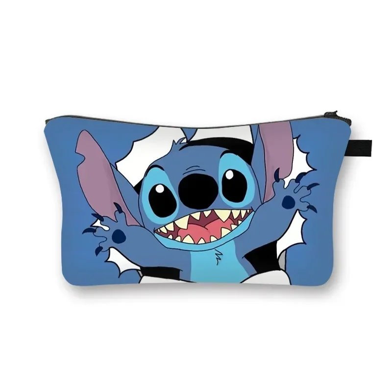 Disney-Cute Stitch Travel Makeup Bag para mulheres, Cartoon Print, Artigos de Higiene Pessoal, Portable, Zipper, Coin Purse, Girls, Kids