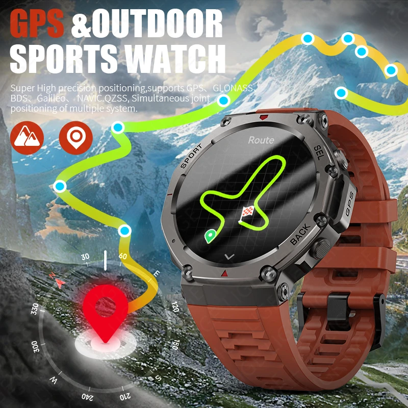 LIGE New T-Rex 3 Built-in GPS Smartwatch Men Compass Barometric Altimeter Bluetooth Call Watch 5ATM Waterproof Sport Smart Watch