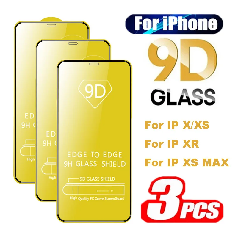 3Pcs 9D Vetro Temperato Per Iphone X Xs Xr Max Pellicola Salvaschermo Per Iphone Xs Max X Xr Pellicole In Vetro A Copertura Totale