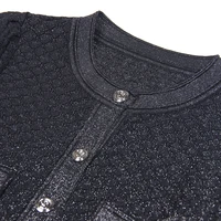 High Quality Fashionable Elastic Bright Silk Knitted Round Neck 7-inch Sleeve Single Row Button Lace Slim Fit Women's Dress - Image 2