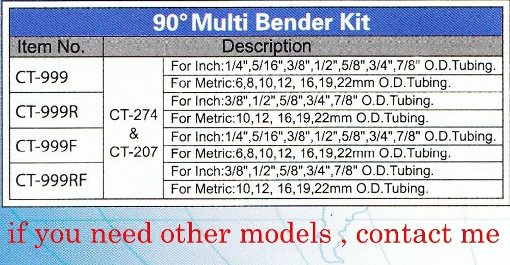 CT-999RF Multi Bender Kit | 90° Brass Pipe Tube Bender 22mm Refrigeration Repair Bending Tool Set detail image 4