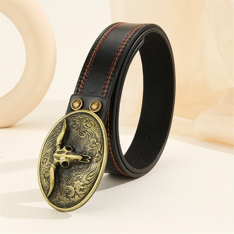 Western Cowboy PU Leathers Belt Men Waist Strap Vintage Engraved Belt for Jeans