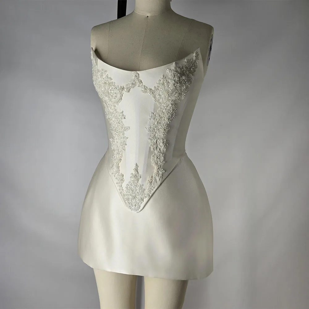 Cocktail Dress Women 2 Pieces Satin Beaded Applique Mini Crop Top A Line Party Dress