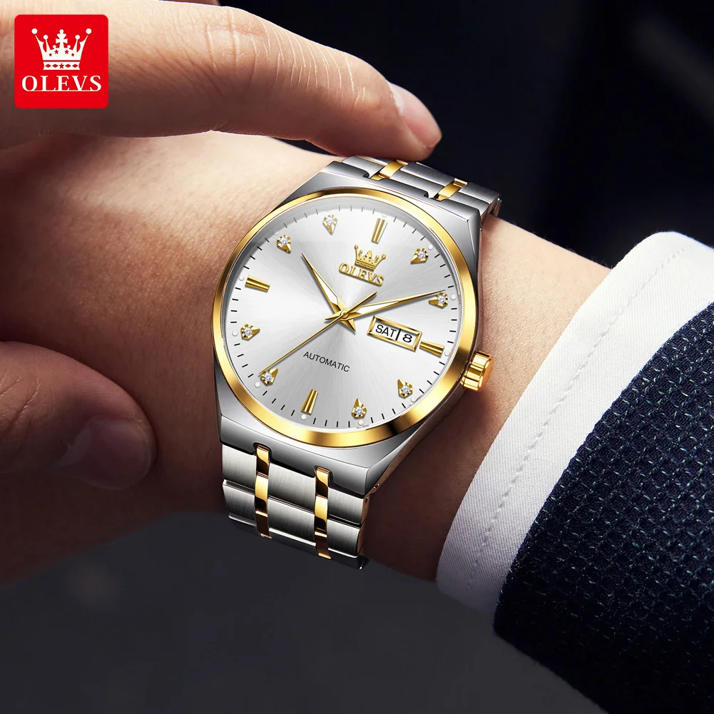 OLEVS 9811 Fashion Men Automatic Watch Dual Calendar Business Mechanical Watch For Men Simple Original Waterproof Man Wristwatch 2