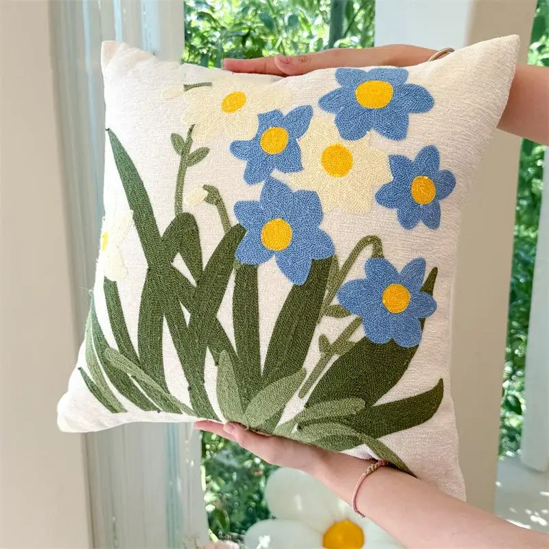 Einfache Blumen-Chenille-Handtuch-Stickerei Sofa-Kissenbezug Cojines Polyester Deko Heimkissen-Überzug Kopfteil-Kissenbezüge – Detail 16