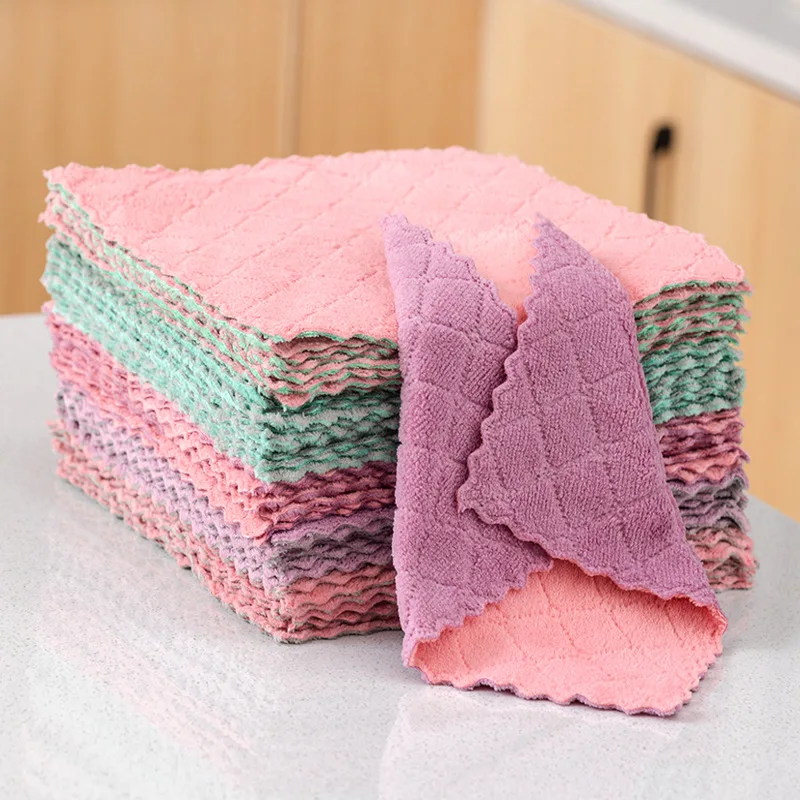 10Pcs Thickened Kitchen Cleaning Cloth Washing Cloth Coral Velvet Cloth