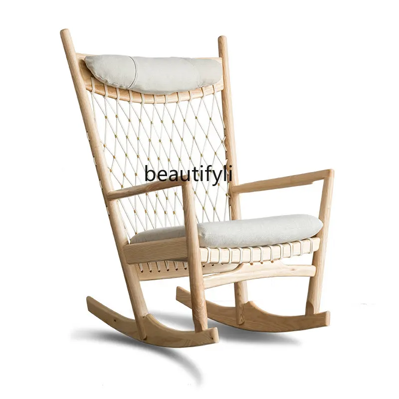 

Nordic Solid Wood Rocking Chair Home Nap Recliner Single-Seat Sofa Chair Rattan Chair Balcony Leisure Chair