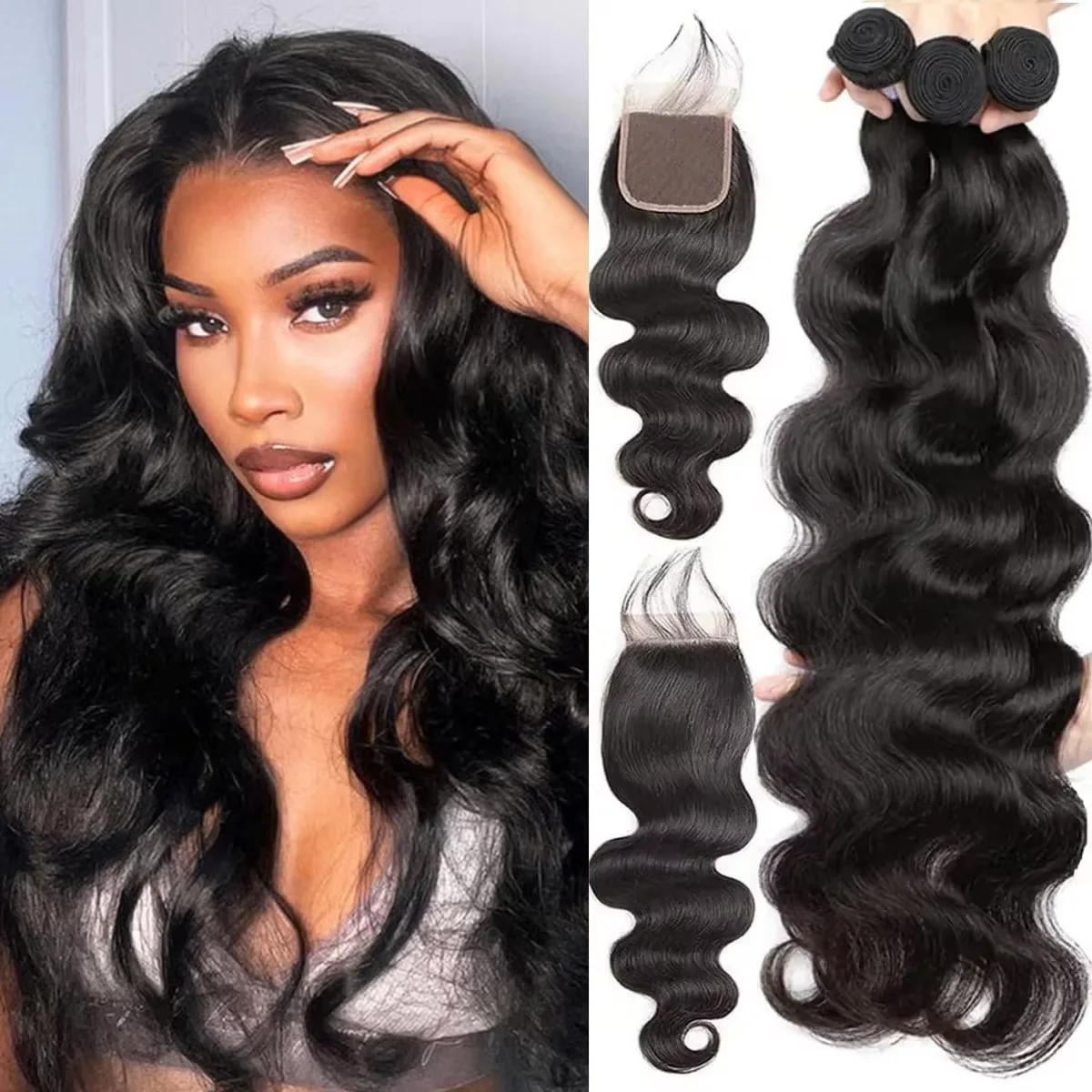 Body Wave Bundles With Closure Brazilian Hair Weave 3/4 Bundles With Closure human Hair bundles human Hair Extension