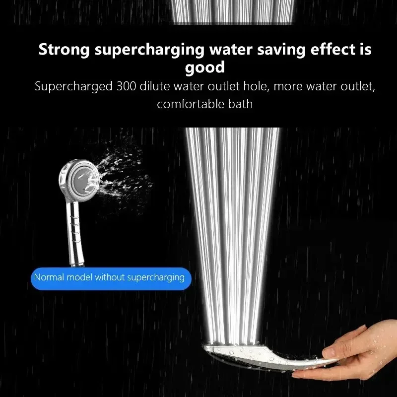 300-Hole Square Hand-Held Pressurized Shower Head Shower Nozzle Bath Shower Pressurized Shower Head Water-Saving Shower Head 3