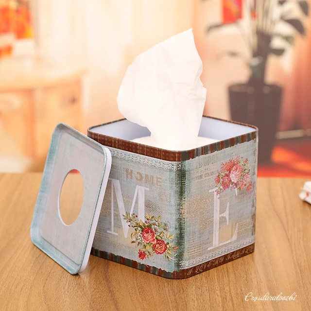 Zinn Taschentuch Box Blume quadratische Handtuch Serviette Papier Box  Taschentuch halter Fall Abdeckung Papier Spender Wohnkultur