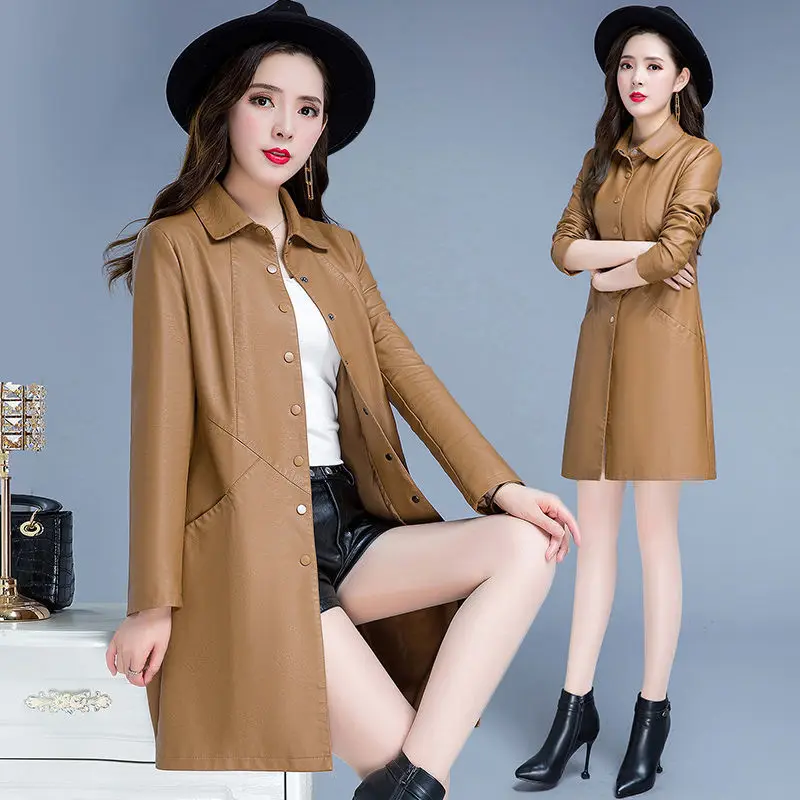 

autumn Winter New women soft Leather Jacket Long Women's Coat slim Fashion punk Female Motorcycle Clothing faux leather Blazer