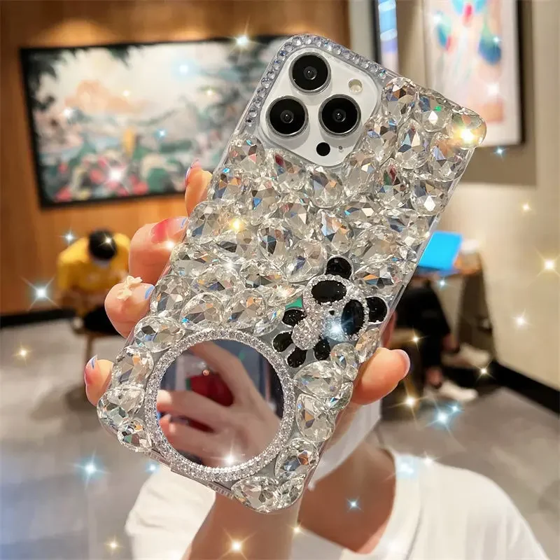 

Luxury Bling Diamond Bear Rhinestone Mirror Case Capa for Xiaomi Redmi9A 9C Note8 9Pro Note10S Note11 Pro 12Pro Phone Cover