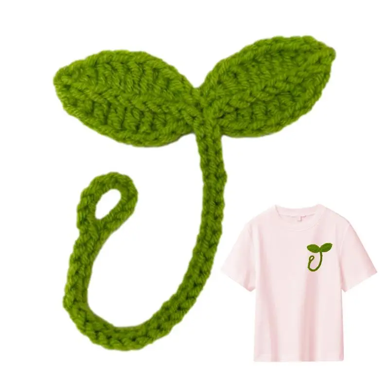 Knitted Crochet Leaf Sprout Data Cable Strap Handmade Knitted Green Leaf Bookmark Headphone Accessories D-IY Craft Gift knitting supplies