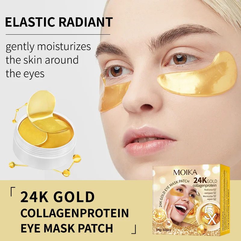 60 Patches 24K Gold Collagen Eye Patch Moisturizing Anti-aging Dark Circle Facial Mask Pro-Xylane Hyaluronic Seaweed Eye Mask collagen eye mask eye mask patch
