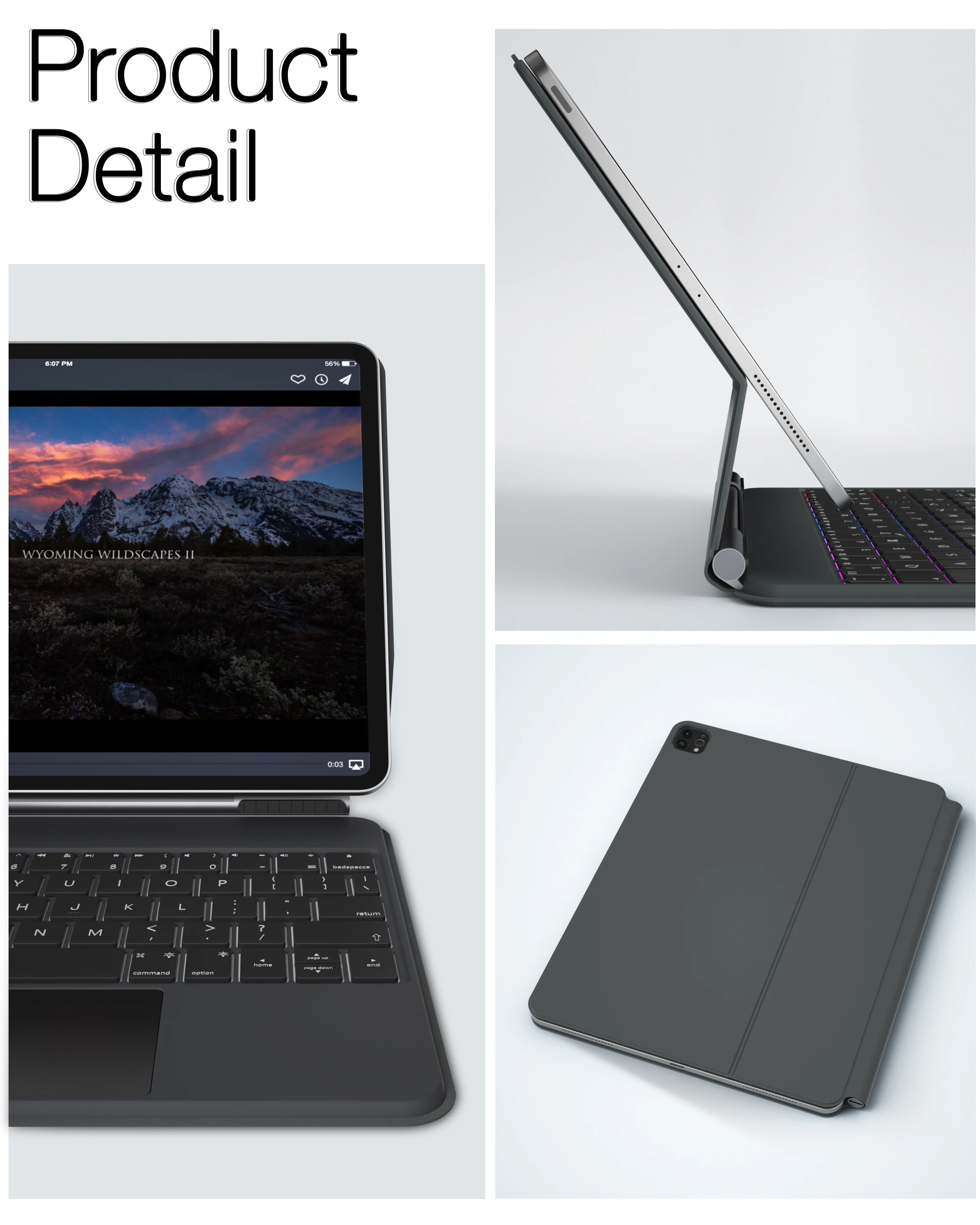 DOQO SP: Magic Keyboard Case Wireless Wite Trackpad Bluetooth For iPad Pro 11inch & iPad Air4 5''10.9inch With 7 Color Backlight