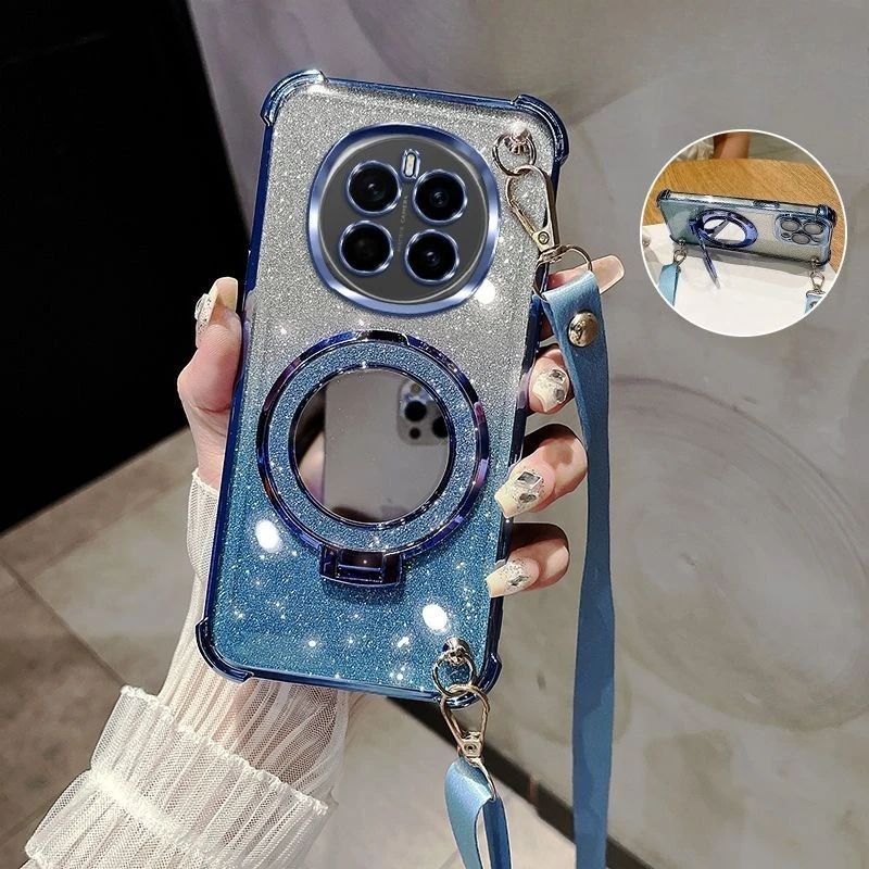 Crossbody Lanyard Shockproof Plating Case with Makeup Mirror Holder