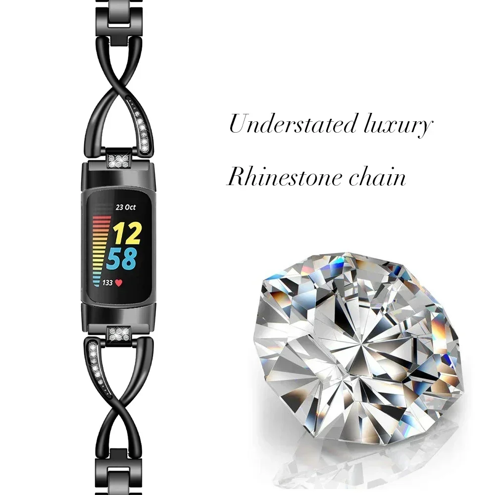 Elegant Diamond Zinc Alloy Wristband for Smart Watches - Premium Metal Strap Bracelet