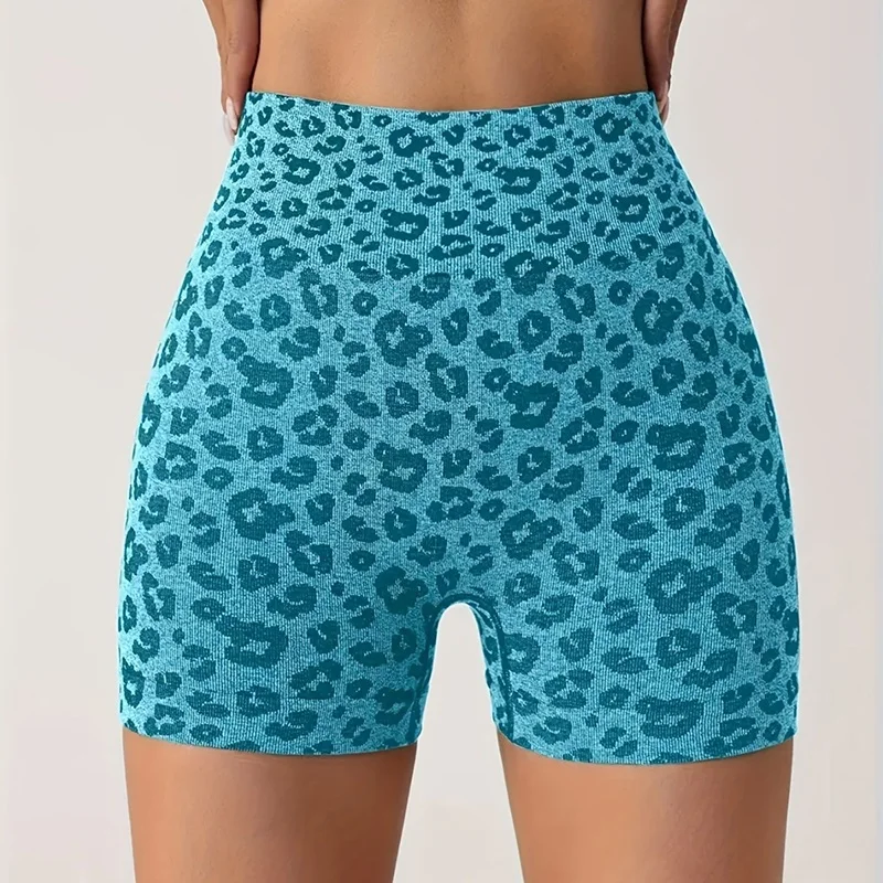 Leopard Print High Waist Yoga Shorts - Womens Gym Fitness Summer Leggings