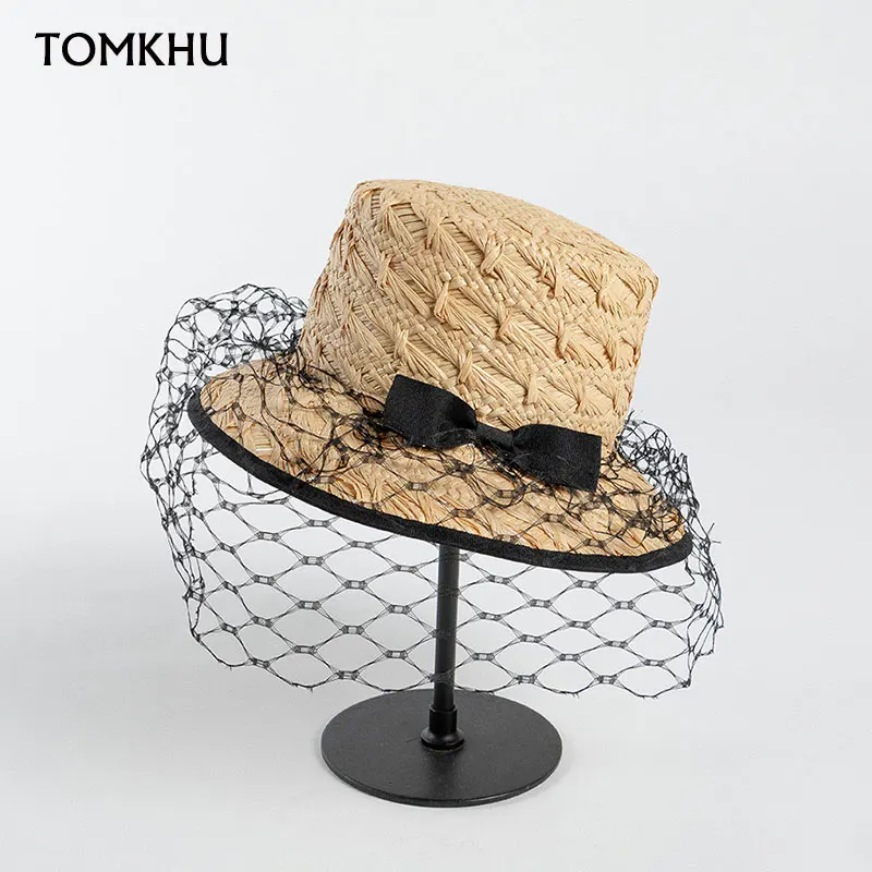 

New Fashion Handmade Raffia Grass Straw Women Butterfly Crispy Mesh Vintage Bucket Hat Casual Summer Beach Sunhat Designer Caps