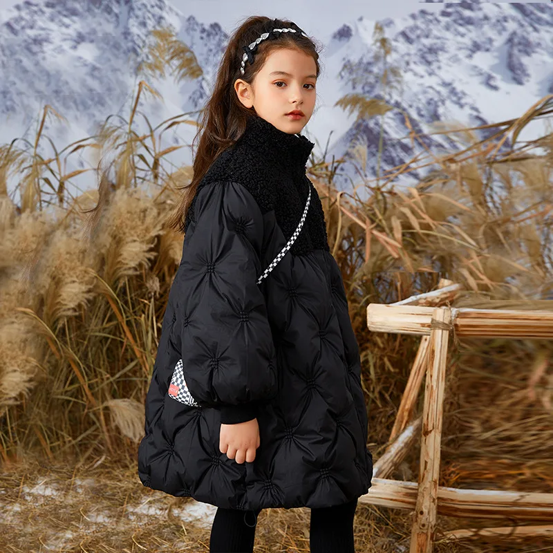 Children Winter New Diamond-shaped Down Cotton Padded Jacket Little Girl Fashion Warm Padded Jacket Girls Thick Coat