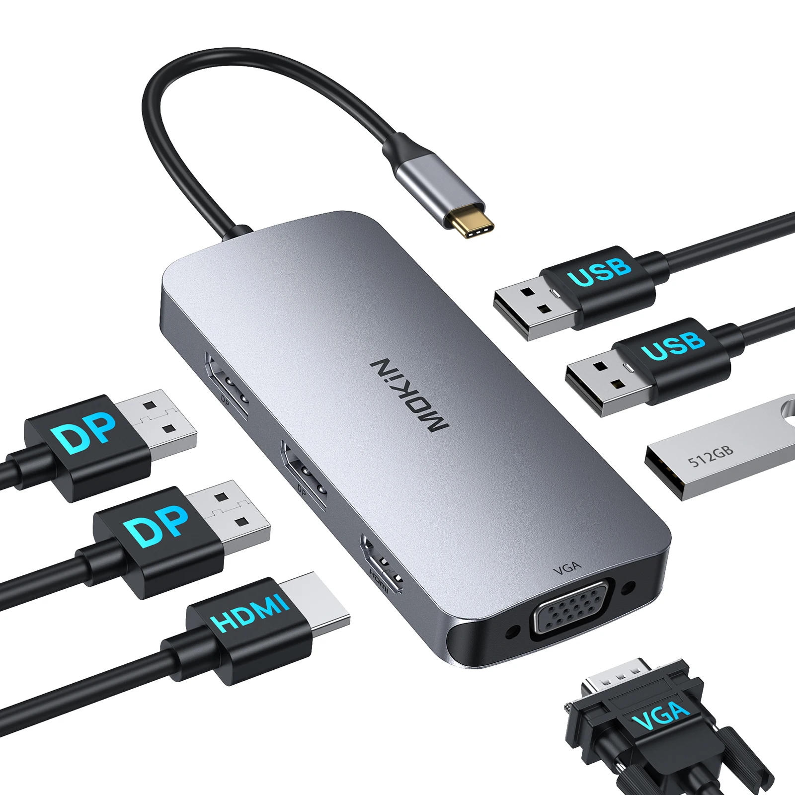 MOKiN Docking Station 7 in 1 C Hub Dual DisplayPort DP HDMI 4K60HZ VGA USB 2.0 Adattatore multiporta per laptop e libri_voghion.com