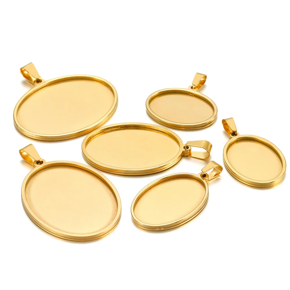 5 teile/los Edelstahl Oval Form Anhänger Cabochon Basis Einstellung Tablett Blank Charms für Schmuck Machen Liefert Großhandel
